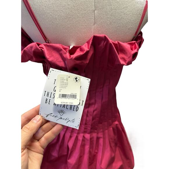 Free People Rose Bud Mini Dress – Pink Fit & Flare Party Dress - Picture 3 of 4